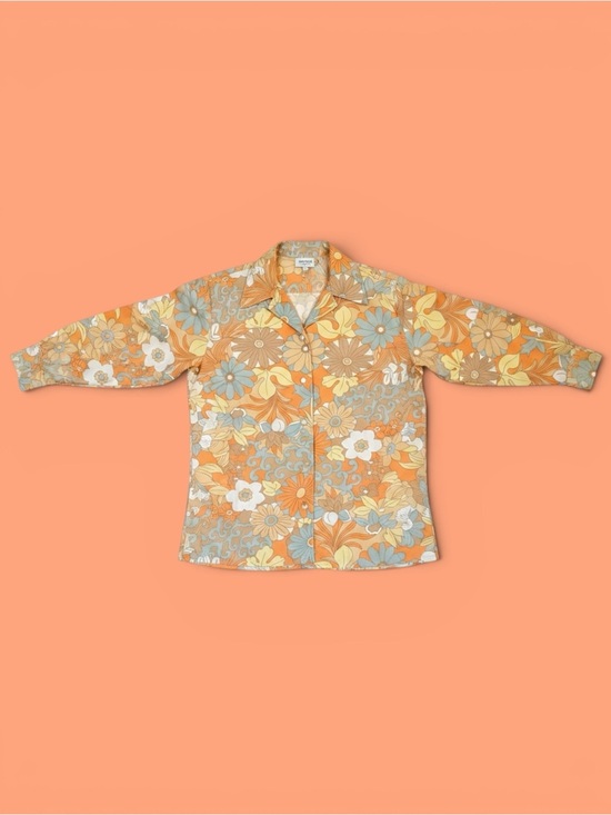 Tops - Floral Button-Up Shirt - Orange Multi